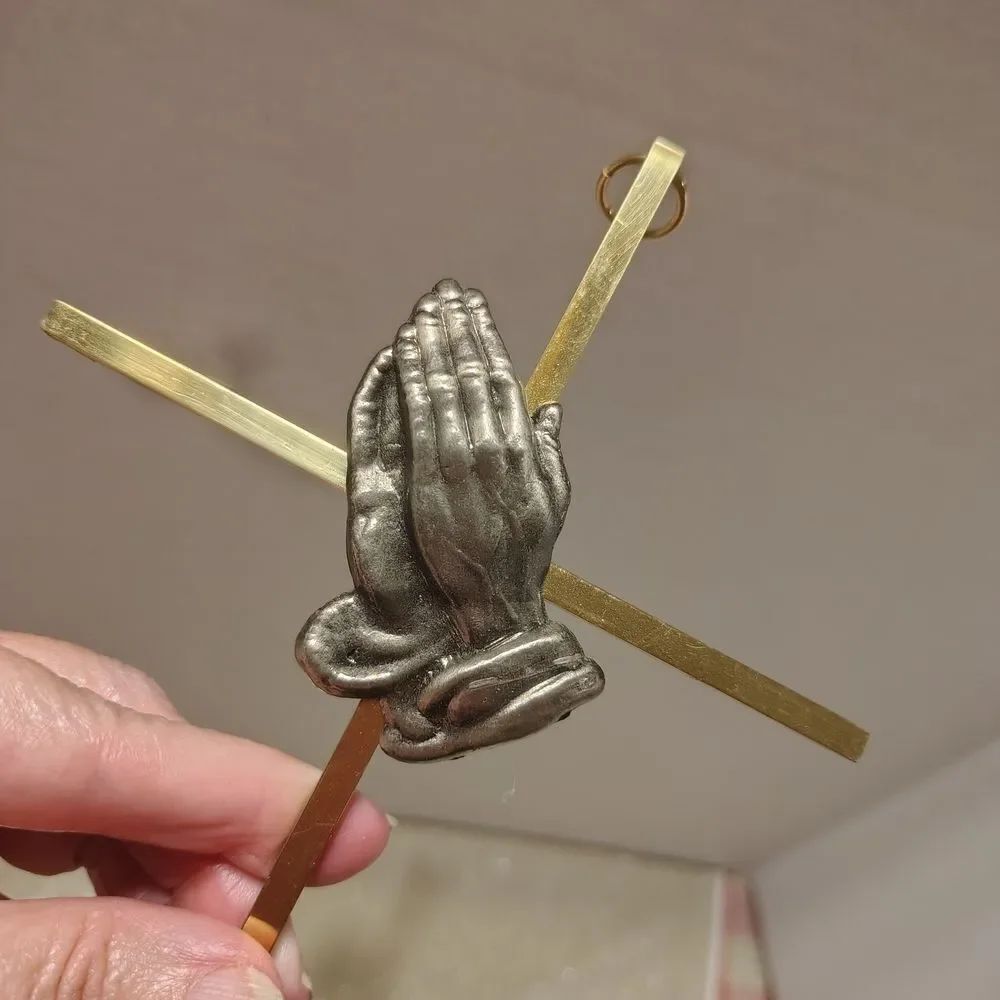 Gold and Silver Praying Hands Cross